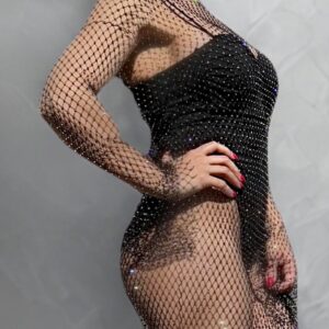Abito in rete nera con strass