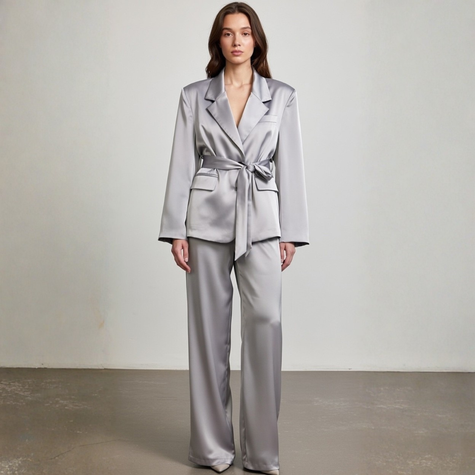Completo donna elegante con blazer con cintura e pantaloni coordinati - immagine 3
