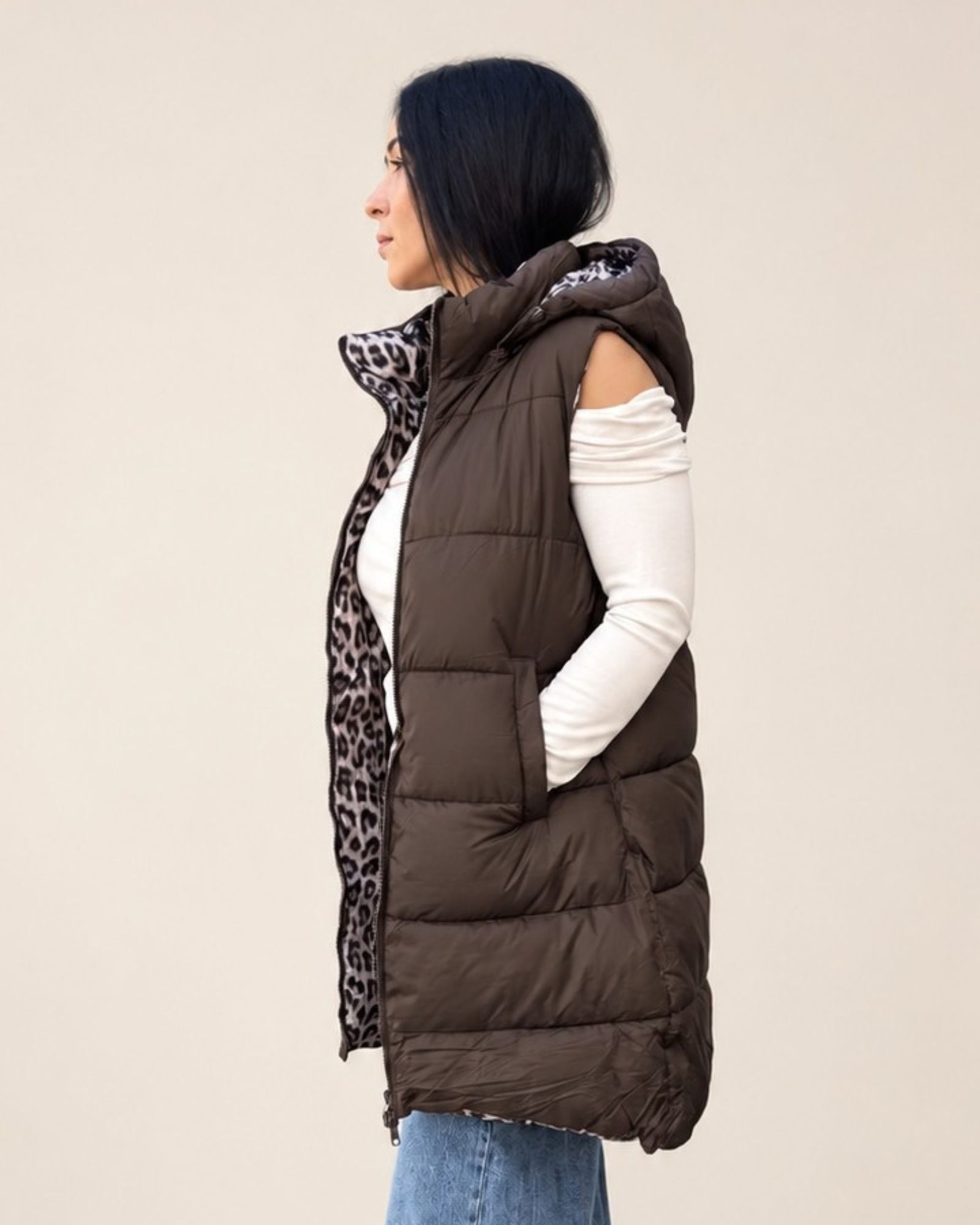 Gilet reversibile con cappuccio